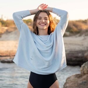 MERSEA OS Light Blue V-Neck Short Sleeve Pocket Tunic Amelia Top Cotton Casual